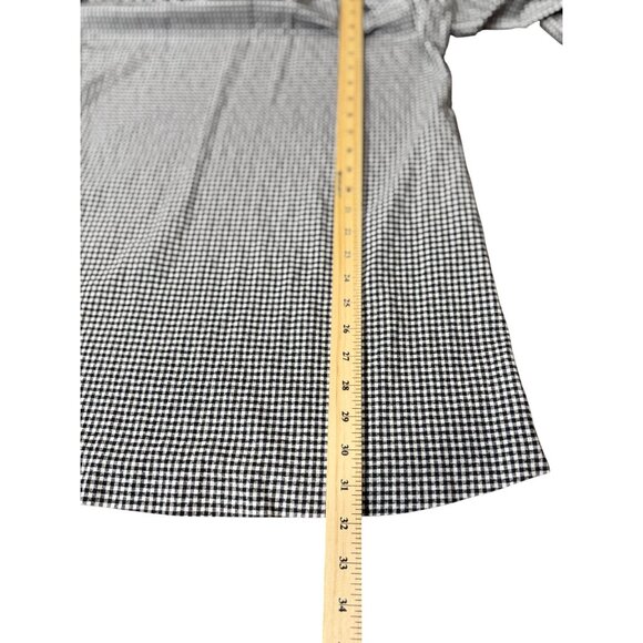 Zara Basic Black White Checked Long Sleeve Dress M 2 Pockets Ruffle Mock Neck - Picture 9 of 11